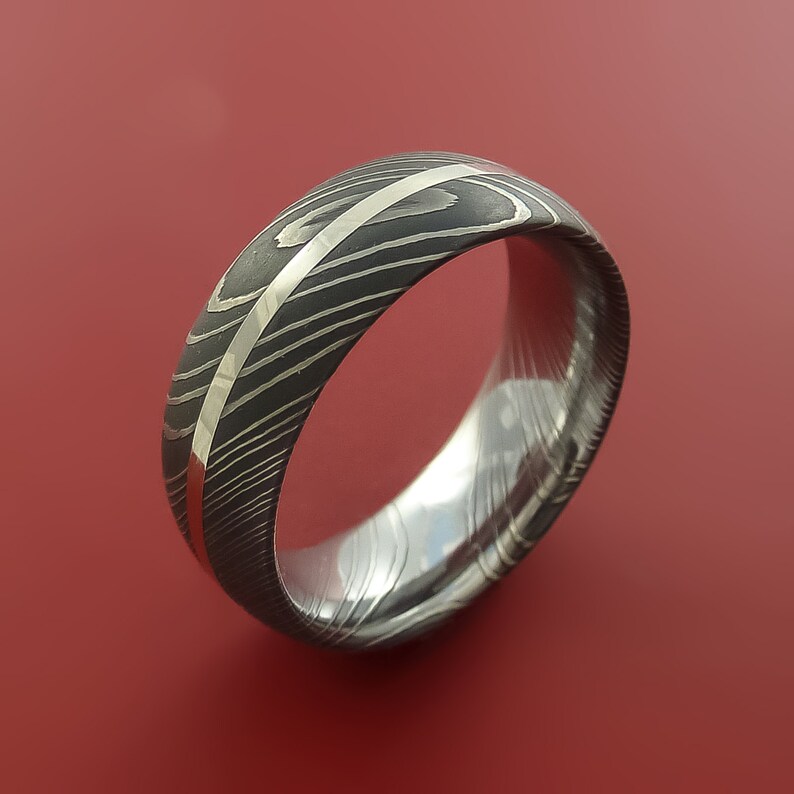 Damascus Steel Ring and Platinum Inlay Wedding Band Etsy
