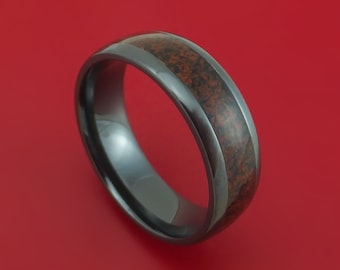 Black Zirconium and Red Dinosaur Bone Ring Custom Made Fossil Band