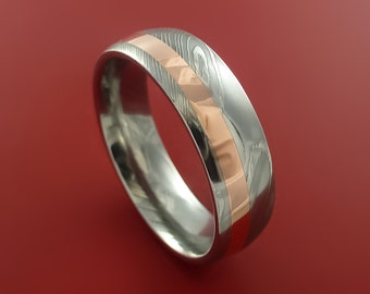 Damascus Steel and Copper Ring Wedding Band Custom Made to your sizing