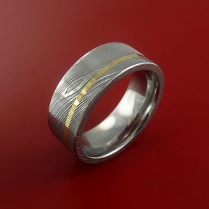 Damascus Steel 14K Yellow Gold Ring Wedding Band Custom Made to any Size 3-22 image 4
