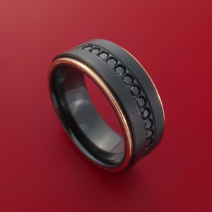 Black Zirconium and 14K Rose Gold Band with Black Diamonds Custom Made Ring