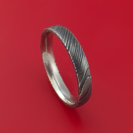 Kuro Damascus Steel Ring Custom Made Wedding Band Etsy