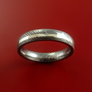 Damascus Steel Ladies 14K White Gold Ring Hand Crafted Wedding Band Custom Made image 2