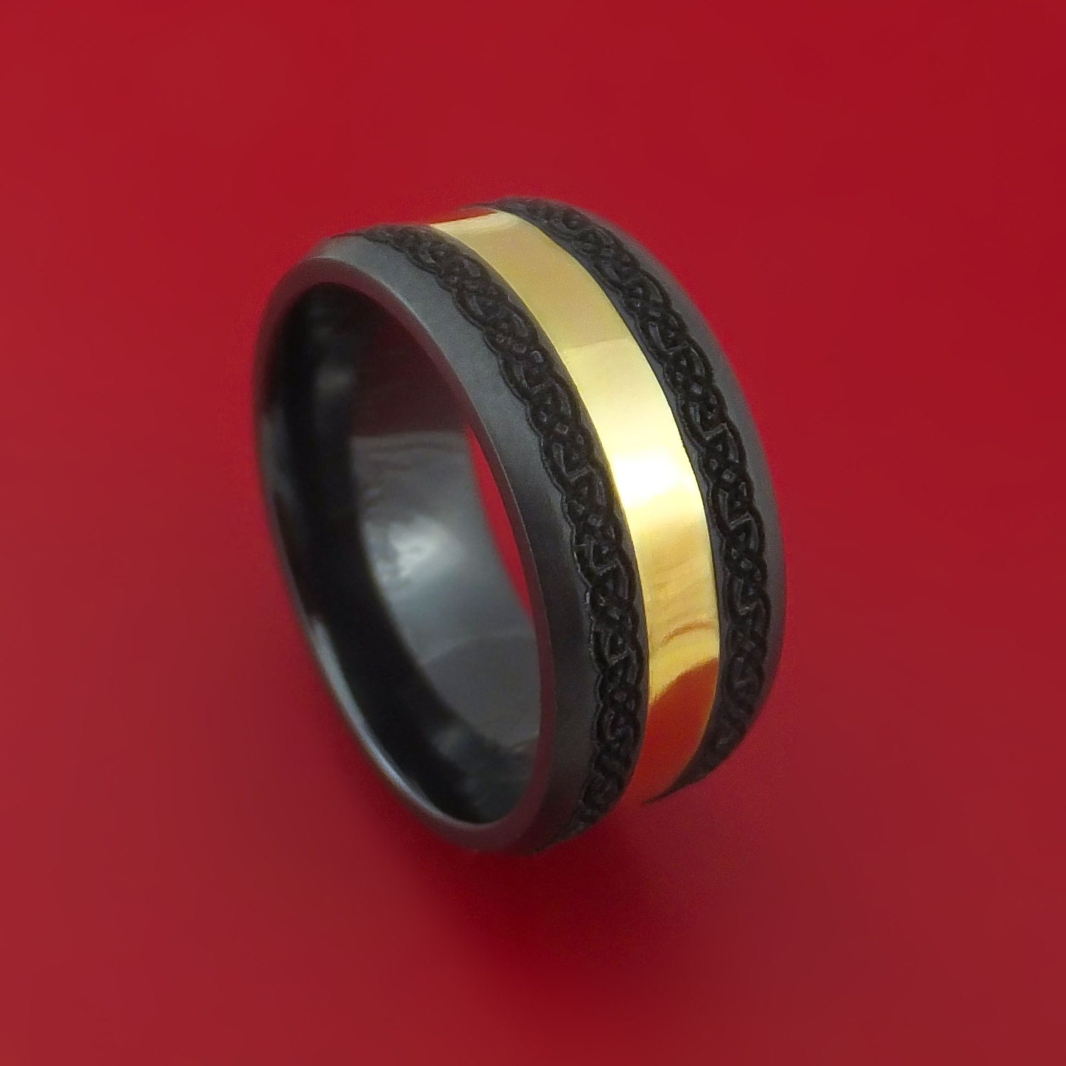 Black Zirconium and 18K Yellow Gold Custom Celtic Pattern Ring | Etsy