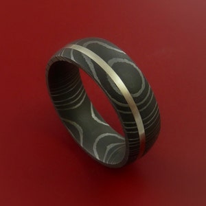 Damascus Steel 14K White Gold Ring Wedding Band Custom Made
