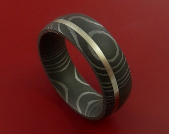 Damascus Steel 14K White Gold Ring Wedding Band Custom Made