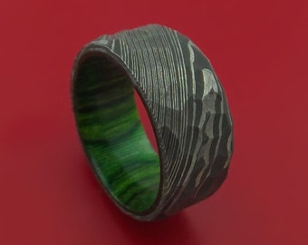 Damascus Steel Rock Hammer Ring with Jade Wood Sleeve Custom Made