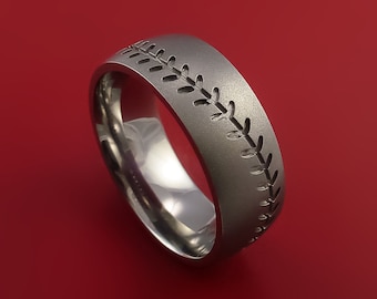 Titanium Baseball Ring with Custom Stitching Fan Band Any Size and Color