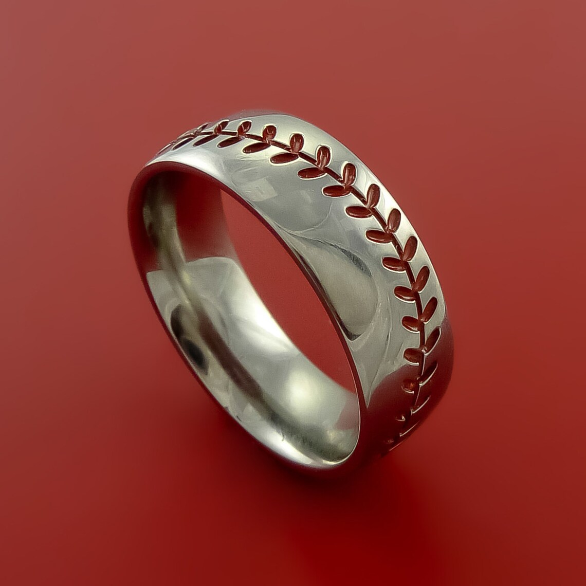 Titanium Baseball Ring With Red Stitching Fan Band Any Size and Color ...