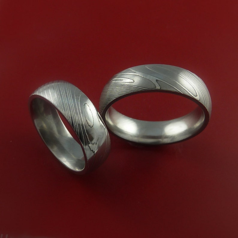 Matching Damascus Steel Ring Set Wedding Bands Genuine Etsy