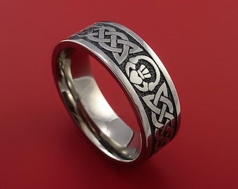 Titanium Celtic Irish Claddagh Ring Carved Hands Clasping Heart Band