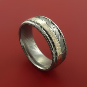 Damascus and 14k WHITE GOLD Mokume Gane Ring Custom Made - Etsy