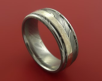 Damascus and 14k WHITE GOLD Mokume Gane Ring Custom Made