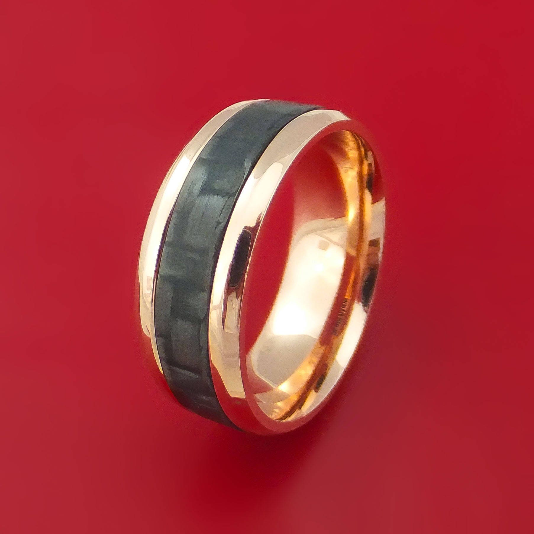 14k Rose Gold and Carbon Fiber Ring Custom Made Band | Etsy