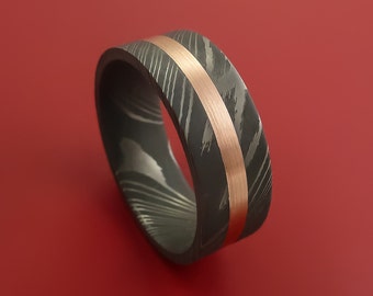 Damascus Steel and Copper Ring Wedding Band Custom Made