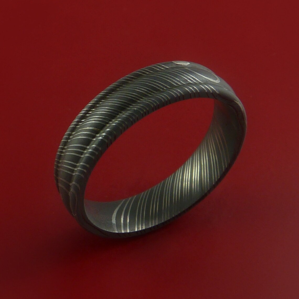 Damascus Steel Ring Acid Finish Wedding Band Custom Made for Etsy