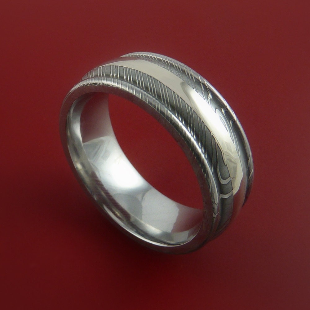 Damascus Steel 14K White Gold Ring Custom Made Wedding Band - Etsy