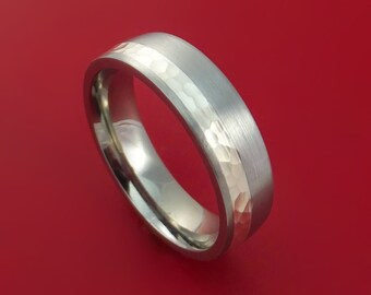 Titanium and Silver Ring Hammered Wedding Band Custom Made