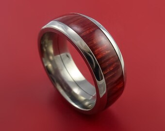 Wood Ring and Titanium Ring inlaid in Red Heart WOOD Custom Made