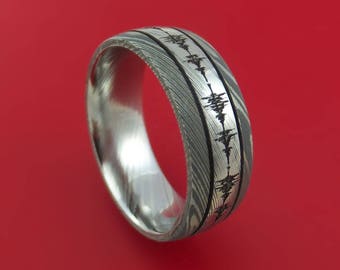 Damascus Steel Two-Tone Sound Wave Ring Custom Made Band
