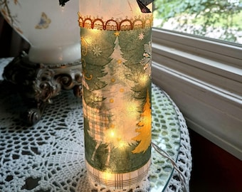 Christmas Wine Bottle Lamp, Holiday Decor, Lighted Wine Art