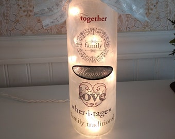 Handcrafted Wine Bottle Lamp: Family Sayings Decor with Lights