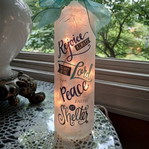Unique gift,sister,friend,family,christian,faith,wine decor,wine art,lighted wine bottles,wine bottle light,wine bottle lamp,lamps,winecraft