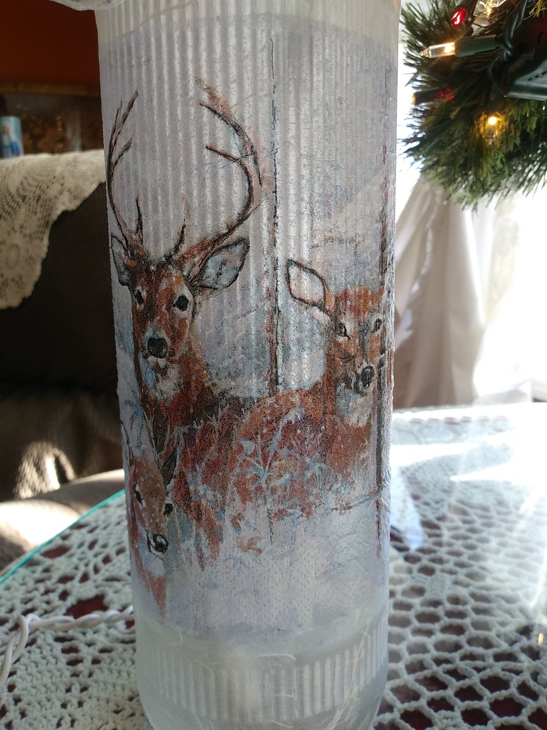 Deer in forest,wine bottle,wine art,wine craft,wine bottle with lights,accent lights,unique gifts,wine bottle lamp,gifts for her,lighting image 4