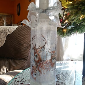 Deer in forest,wine bottle,wine art,wine craft,wine bottle with lights,accent lights,unique gifts,wine bottle lamp,gifts for her,lighting image 2
