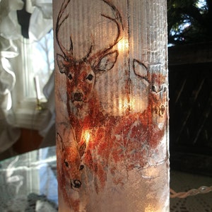 Deer in forest,wine bottle,wine art,wine craft,wine bottle with lights,accent lights,unique gifts,wine bottle lamp,gifts for her,lighting image 3