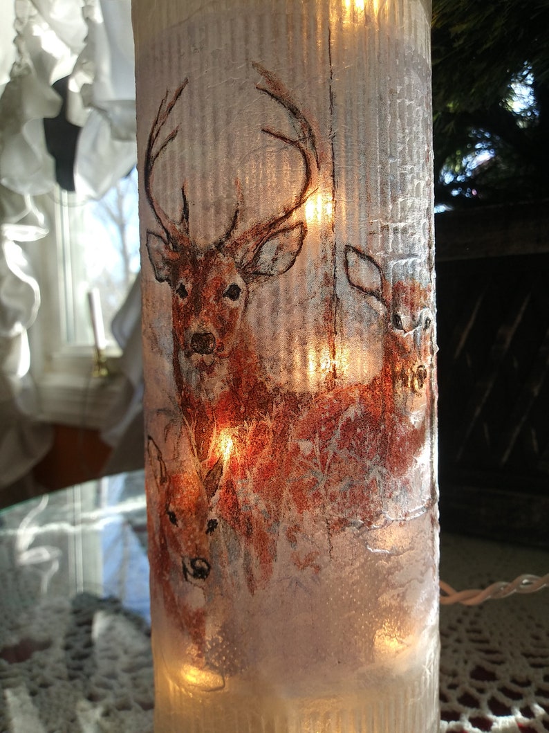Deer in forest,wine bottle,wine art,wine craft,wine bottle with lights,accent lights,unique gifts,wine bottle lamp,gifts for her,lighting image 3