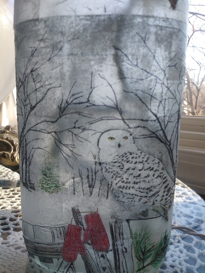 Owl,wine art,wine craft,recycled bottles,woods,wine bottle lamp,wine bottle with lights,wildlife gifts,lamp,night light,gift for him,dad image 4