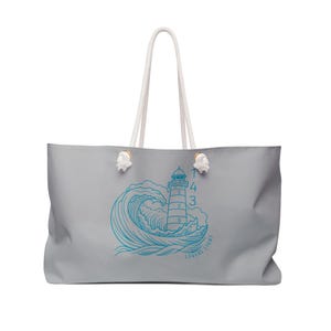 Coastal Wave Weekender Bag, 143 Lovers Light, Beach Tote, Travel Bag, Nautical Gift, Lighthouse Design, Weekend Getaway Essentials