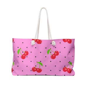 Charming Cherry Print Weekender Bag, Fun Travel Tote, Summer Getaway Bag, Beach Essentials, Cute Overnight Bag