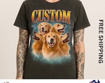 Custom Comfort Colors Vintage Bootleg Pet Shirt Pet Photo + Name Custom Dog Portrait Personalized Shirt Custom T Shirts Cat Shirt 90's Tee