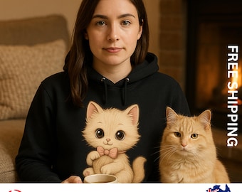 Sweat à capuche chat mignon pour femme | Sweat à capuche oversize douillet à imprimé chatons | Cadeau kawaii pour amoureux des chats : mode automnale