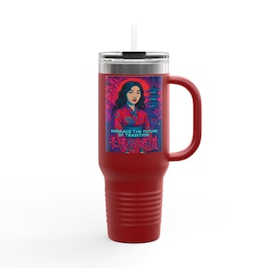 Japanese Travel Mug, Kimono Woman Cherry Blossom Design, Insulated Stainless Steel Tumbler, Japan Culture Gift, Cultural Art Drinkware