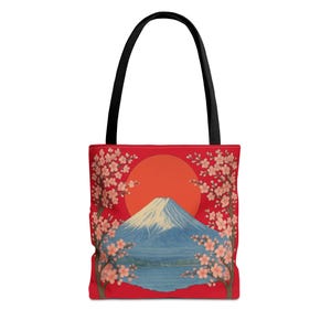 Mount Fuji Kirschblüte Tragetasche, Sakura Floral, japanisches Design, japanische Kultur Accessoire, Geschenk für Japan-Liebhaber, asiatische Kunst Tote