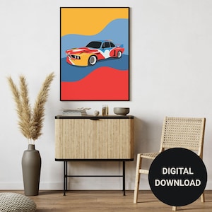 BMW Poster Wall Art Immediate Digital Download, Multiple Aspect Ratios- Vintage Racing Poster BMW 3.0 CSL