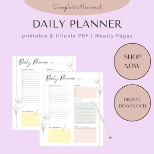 Daily Planner Printable Colourful Daily Planner PDF, Daily Organizer, Daily Schedule, Day at a Glance, print at home, letter size, a4