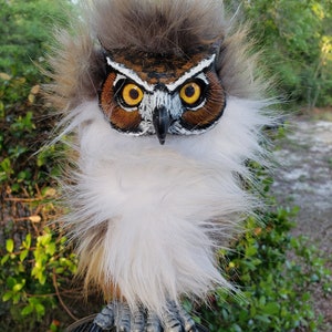 Large Avian: Great Horned Owl Woodbaby, Handmade Shoulder-sitting Puppet for cosplay and fantasy fun!