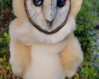 Large Avian: Barn Owl Woodbaby, Handmade Shoulder-sitting Puppet for cosplay and fantasy fun!