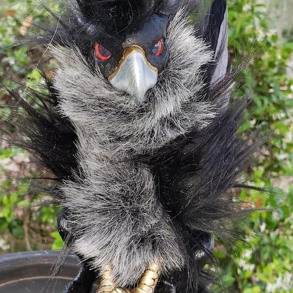 Astonishing SableGrey Hippogryph Hatchling Woodbaby, Handmade Shoulder-sitting Puppet, Companion/Familiar/Pet  for cosplay and fantasy fun!