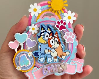 Blue dog Topper – Personalized Birthday Topper – Custom Name & Age – Blue dog Party Decorations – 3D Layered Cake Topper for Kids Birthday