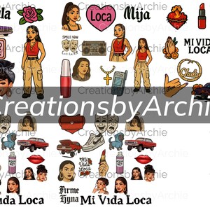 Chola Clip Art Bundle 52 PNGs Latina Urban Fashion, Lowrider Art, Hoop Earrings, Flannels, Tattoo Style, Transparent Backgrounds