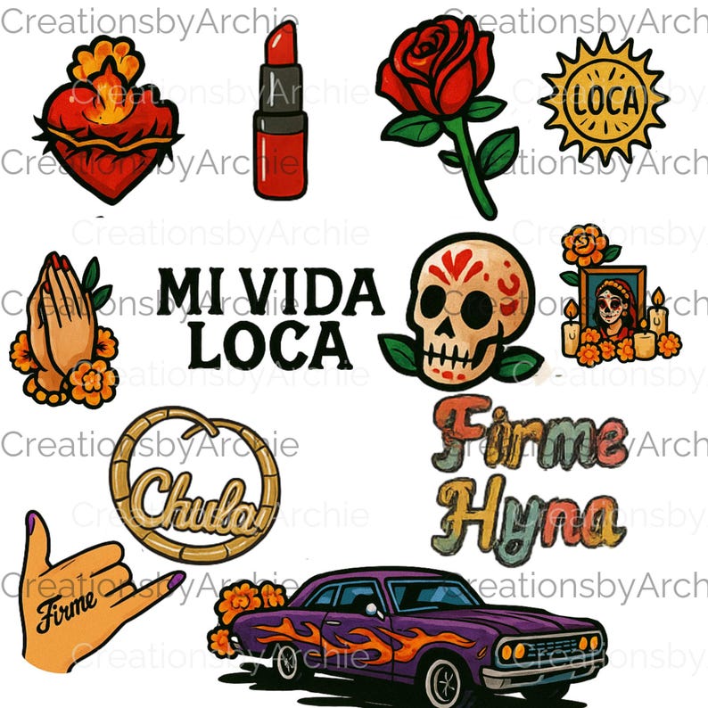 Chola Clip Art Bundle 52 PNGs Latina Urban Fashion, Lowrider Art, Hoop Earrings, Flannels, Tattoo Style, Transparent Backgrounds
