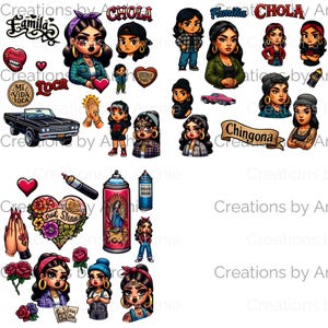 40+ Vibrant Chola Aesthetic Clipart - Familia Chola Chingona Instant Download Design for Creative Projects