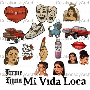 Chola Clip Art Bundle 52 PNGs Latina Urban Fashion, Lowrider Art, Hoop Earrings, Flannels, Tattoo Style, Transparent Backgrounds