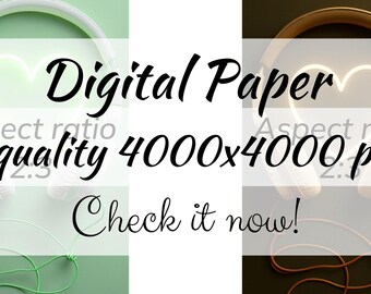 Mint Green Heart Headphones Seamless Pattern: Gift Wrap Digital Paper (Digital Download)