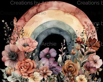 Rainbow Floral Clipart Bundle: Whimsical Feather Design (Digital Download)